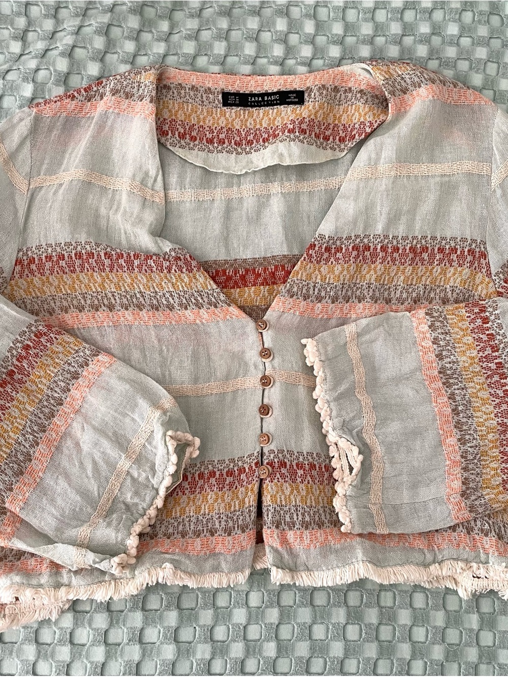 Zara Basic Striped Crochet-Trim Cardigan in Cream, Peach, Rust & Mustard